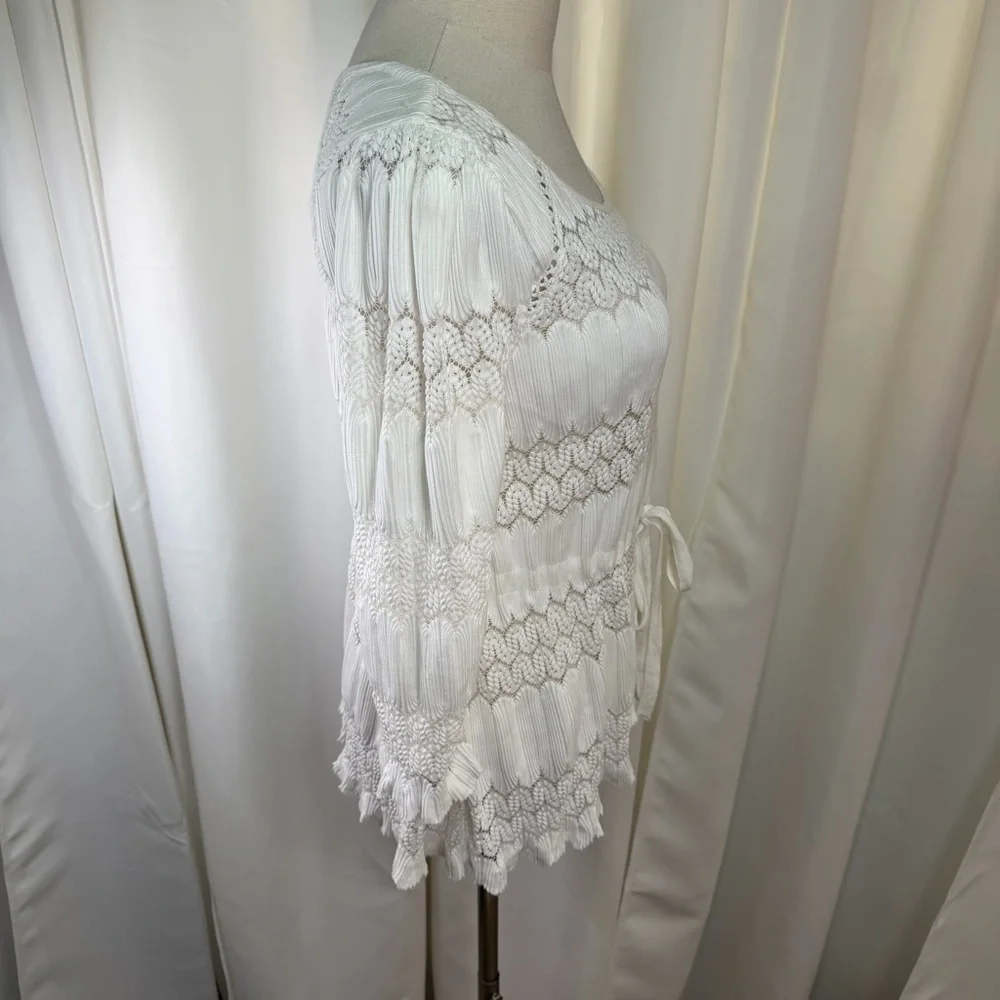 Free People ‘Fire Island’ Embroidered Keyhole Open Knit Peasant Top in White M